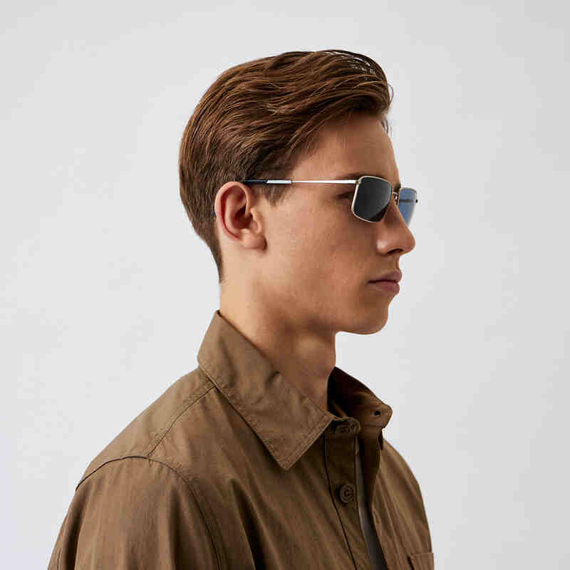 Armani Exchange Men's Rectangle Frame Silver Metal Sunglasses