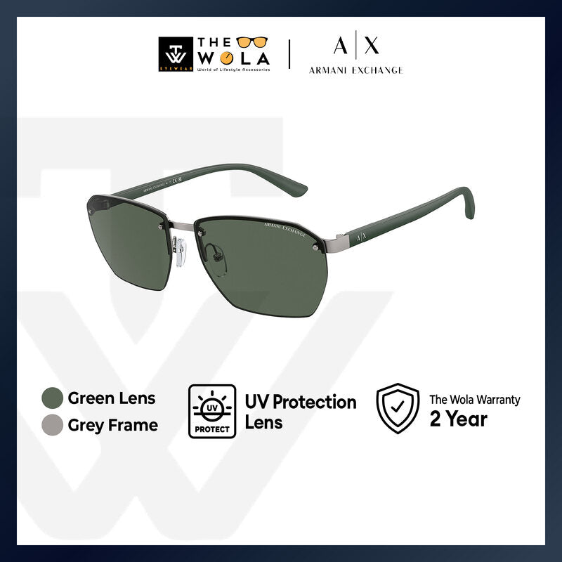 Armani Exchange Men's Rectangle Frame Grey Metal Sunglasses - AX2048S