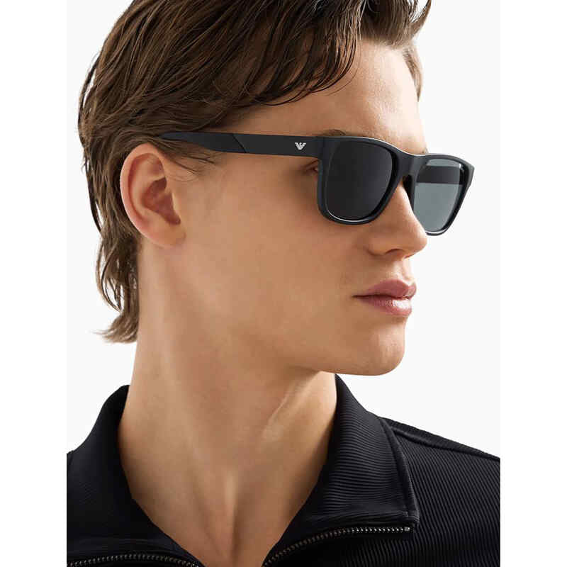 Emporio Armani Men's Square Frame Black Injected Sunglasses
