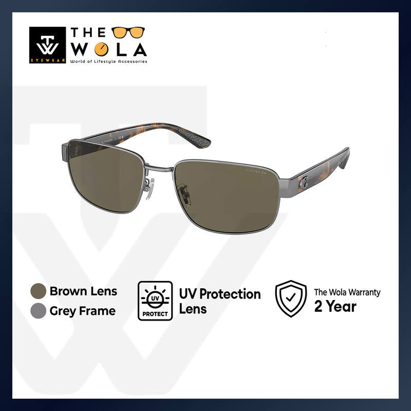 Coach Men's Rectangle Frame Grey Metal Sunglasses - HC7149