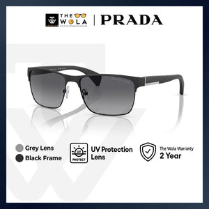 Prada Men's Rectangle Frame Black Metal Sunglasses - PR 51OS