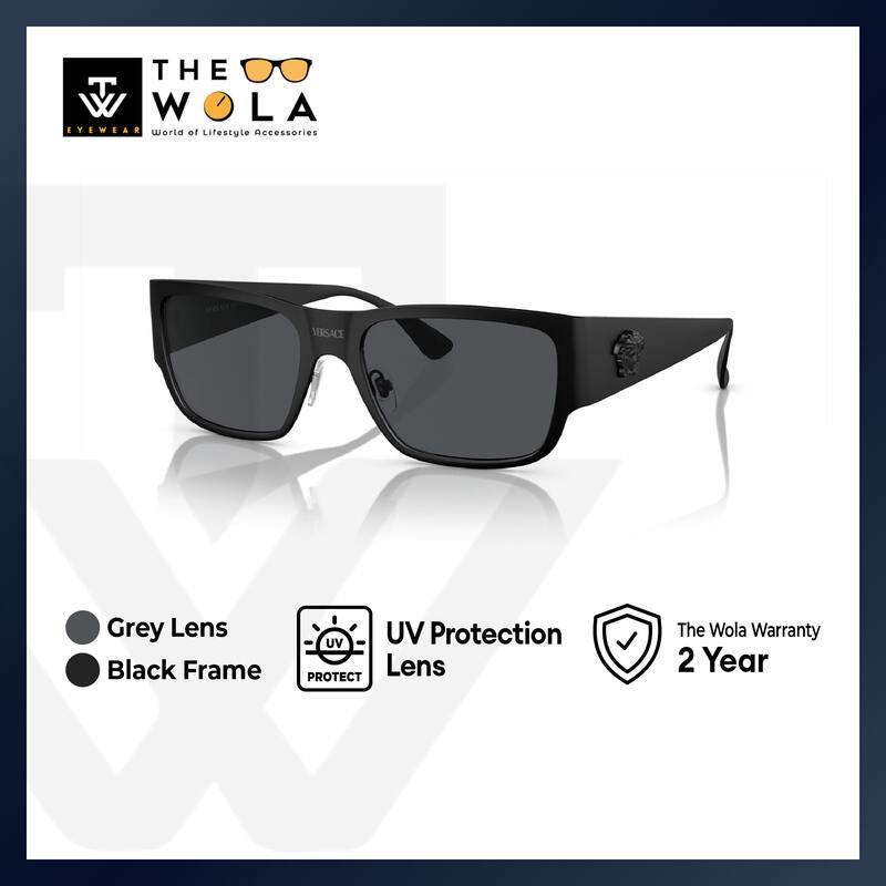 Versace Men's Square Frame Black Metal Sunglasses - VE2262