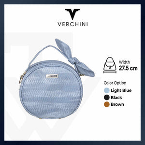 Verchini Top Zip Bow Round Tote Shoulder Women Bag