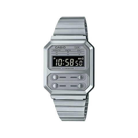 Casio Vintage Digital Watch A100WE-7B Stainless Steel Band Watch For Men
