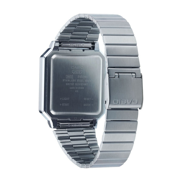 Casio Vintage Digital Watch A100WE-7B Stainless Steel Band Watch For Men