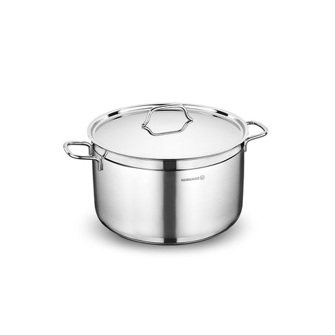 Korkmaz Alfa Stainless Steel Stock Pot with Lid - 30x15cm, Induction Compatible, Made In Turkey