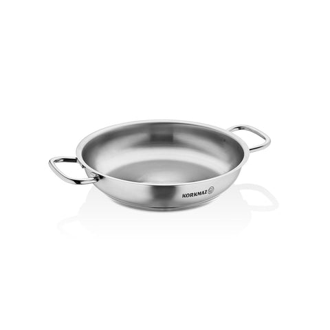 Korkmaz Proline Stainless Steel Paella Pan / Frying Pan - 32x6cm, Induction Compatible, Made in Turkey
