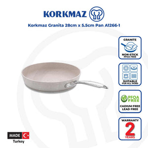 Korkmaz Granita Non Stick Frying Pan With Glass Lid - 28x5.5cm, PFOA Free, Induction Compatible, Made In Turkey