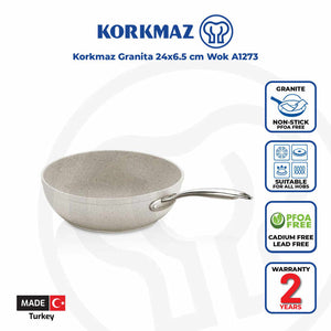 Korkmaz Granita Non Stick Wok - 24x6.5cm, PFOA Free, Induction Compatible, Made In Turkey