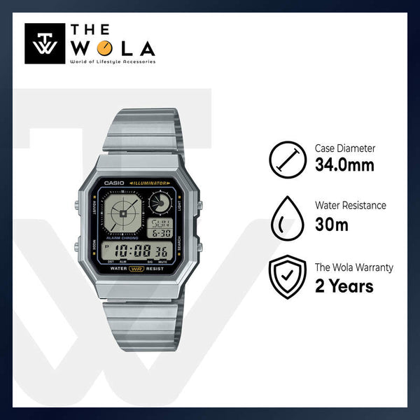 Casio Vintage A130WE-1A Unisex Digital Watch Silver Stainless Steel Strap