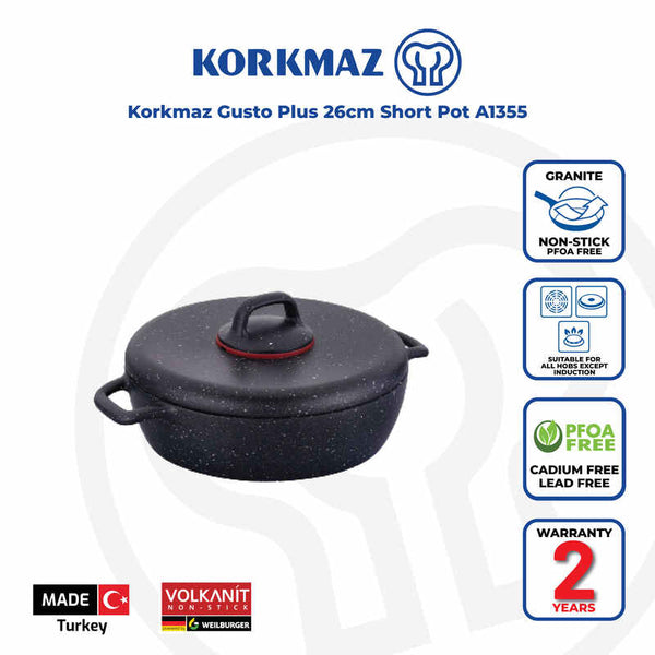Korkmaz Ornella Non-Stick Cooking Pot - 26x7cm, Free From PFOA, Cadmium, and Lead, Made in Turkey