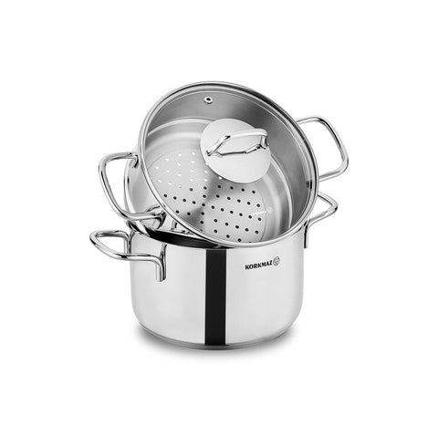 Korkmaz Perla Stainless Steel Steamer / Couscous Cookware Set with Lid - 24x15.2cm, Induction Compatible, Made In Turkey