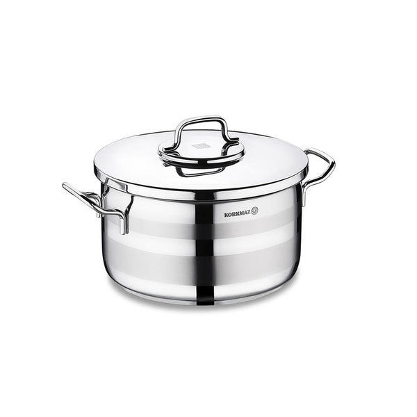 Korkmaz Astra2 Stainless Steel Cooking Pot with Lid - 16x9cm, Induction Compatible, Made In Turkey