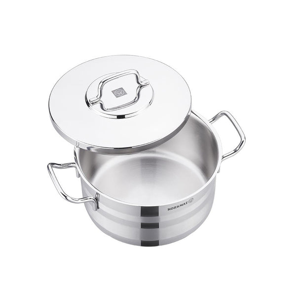 Korkmaz Astra2 Stainless Steel Cooking Pot with Lid - 16x9cm, Induction Compatible, Made In Turkey