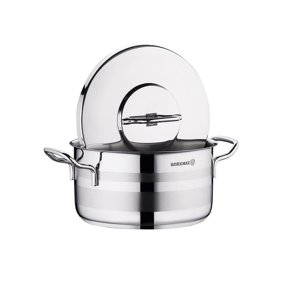 Korkmaz Astra2 Stainless Steel Cooking Pot with Lid - 18x10.5cm, Induction Compatible, Made In Turkey
