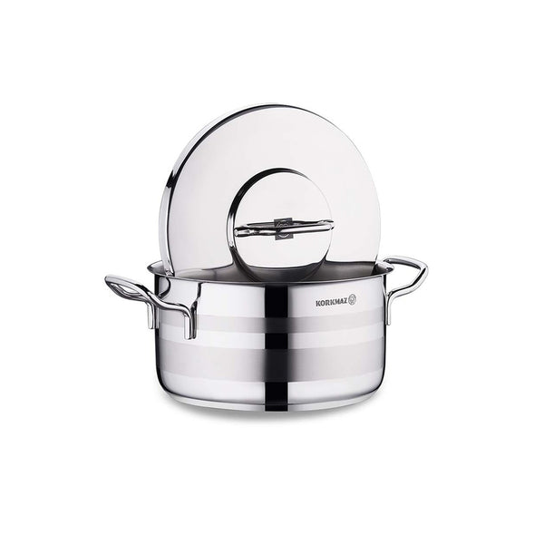 Korkmaz Astra2 Stainless Steel Cooking Pot with Lid - 20x11.5cm, Induction Compatible, Made In Turkey