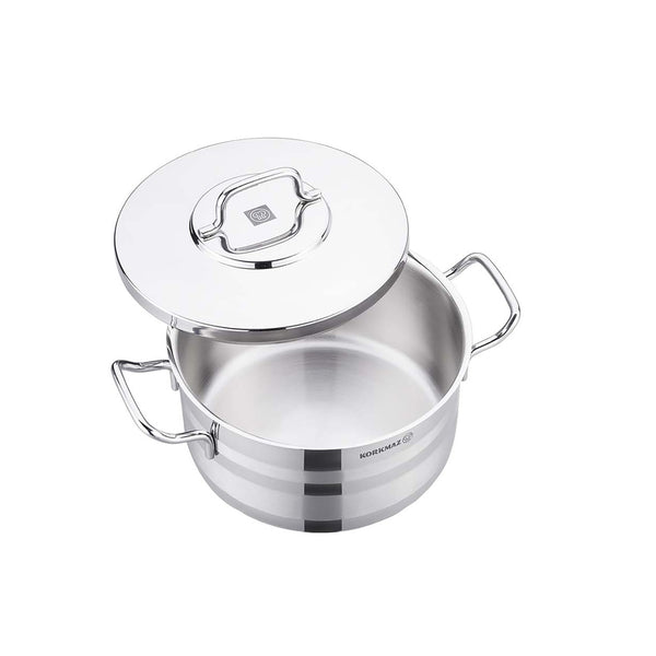 Korkmaz Astra2 Stainless Steel Cooking Pot with Lid - 22x12cm, Induction Compatible, Made In Turkey
