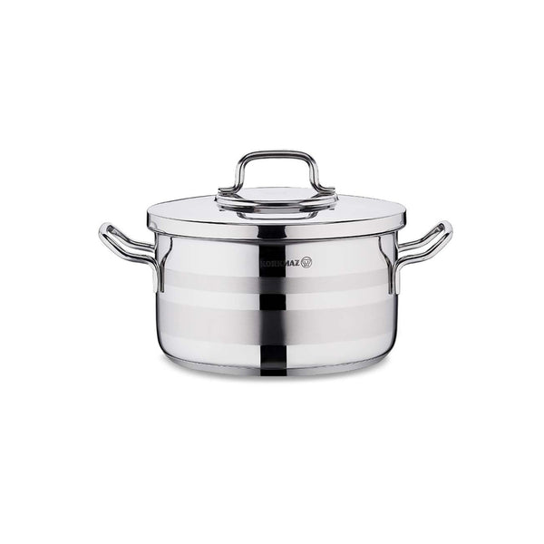 Korkmaz Astra2 Stainless Steel Cooking Pot with Lid - 24x13cm, Induction Compatible, Made In Turkey