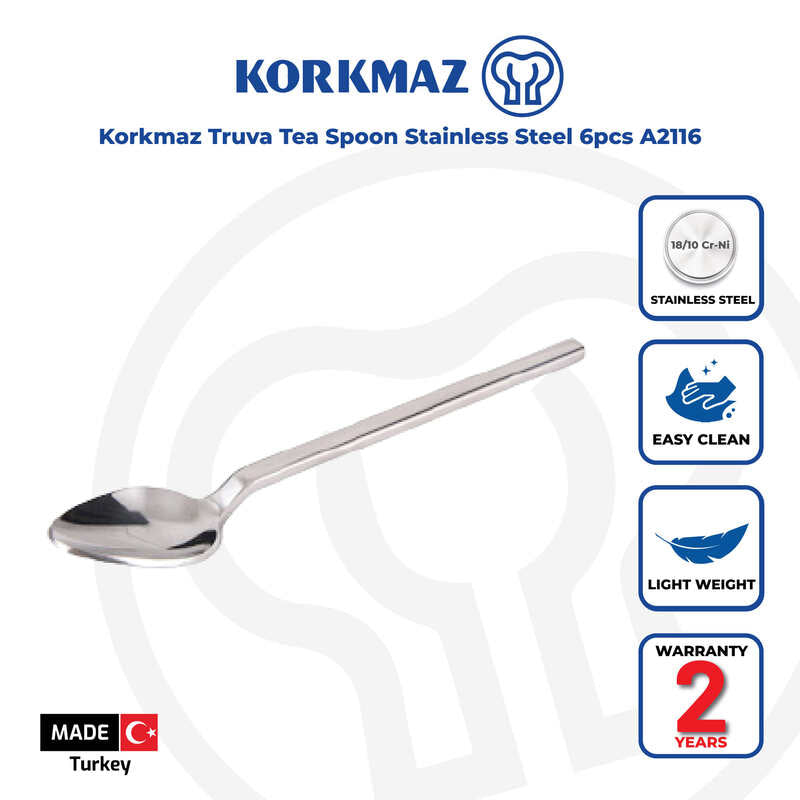 Korkmaz Truva Stainless Steel Tea Spoon Set - 6pcs, Made in Turkey