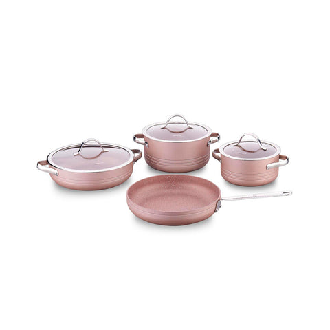 Korkmaz Linea Rosagold 7-Piece Non Stick Cookware Set with Glass Lid - Gas Stove Compatible, PFOA Free, Made In Turkey