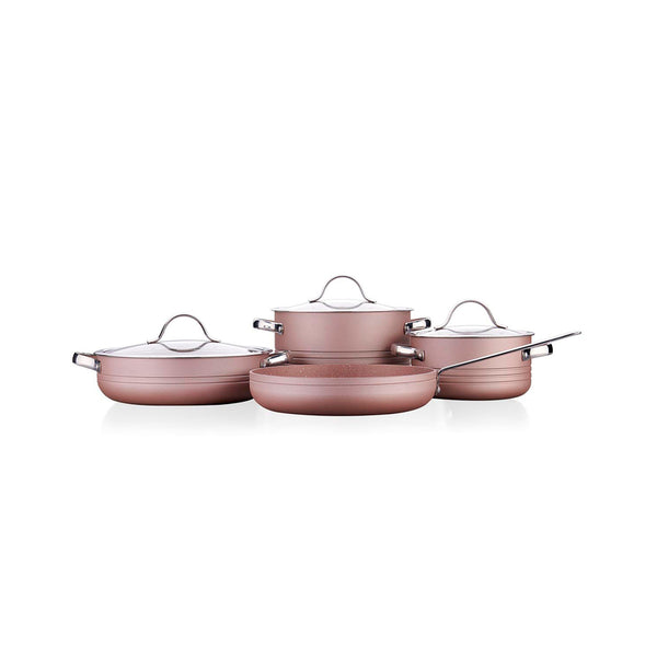 Korkmaz Linea Rosagold 7-Piece Non Stick Cookware Set with Glass Lid - Gas Stove Compatible, PFOA Free, Made In Turkey