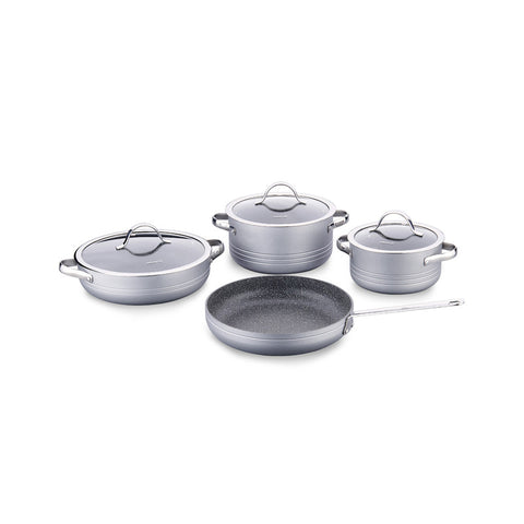 Korkmaz Linea Gray 7-Piece Non Stick Cookware Set with Glass Lid - Gas Stove Compatible, PFOA Free, Made In Turkey