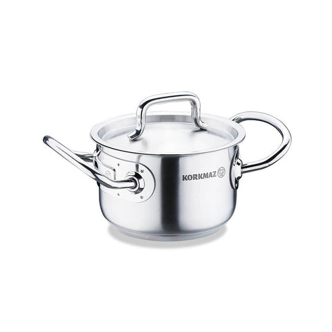 Korkmaz Proline Gastro Satin Stainless Steel Cooking Pot with Lid - 12x8cm, Induction Compatible, Made In Turkey