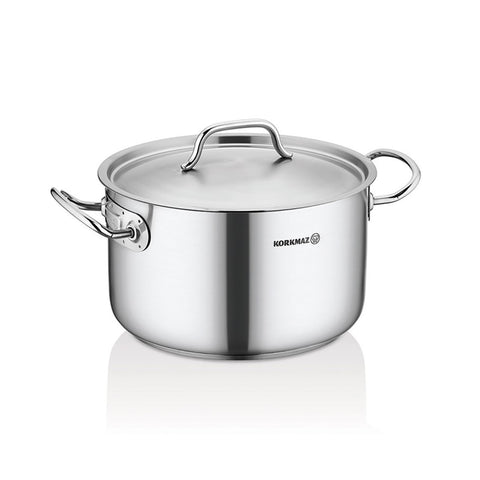 Korkmaz Proline Gastro Stainless Steel Cooking Pot with Lid - 16x10cm, Induction Compatible, Made In Turkey