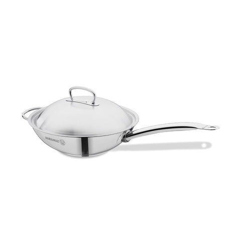 Korkmaz Proline 32x9cm Stainless Steel Wok with Lid - Induction Compatible, Made in Turkey