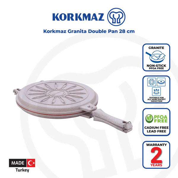 Korkmaz Double Pan, The Perfect Pancake Maker – Nonstick Copper Easy to Flip Pan, Double Sided Frying Pan for Fluffy Pancakes, Omelets, Frittatas