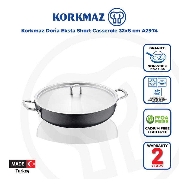Korkmaz Doria Eksta Non Stick Cooking Pot with Lid - 32x8cm, Gas Stove Compatible, PFOA Free, Made In Turkey