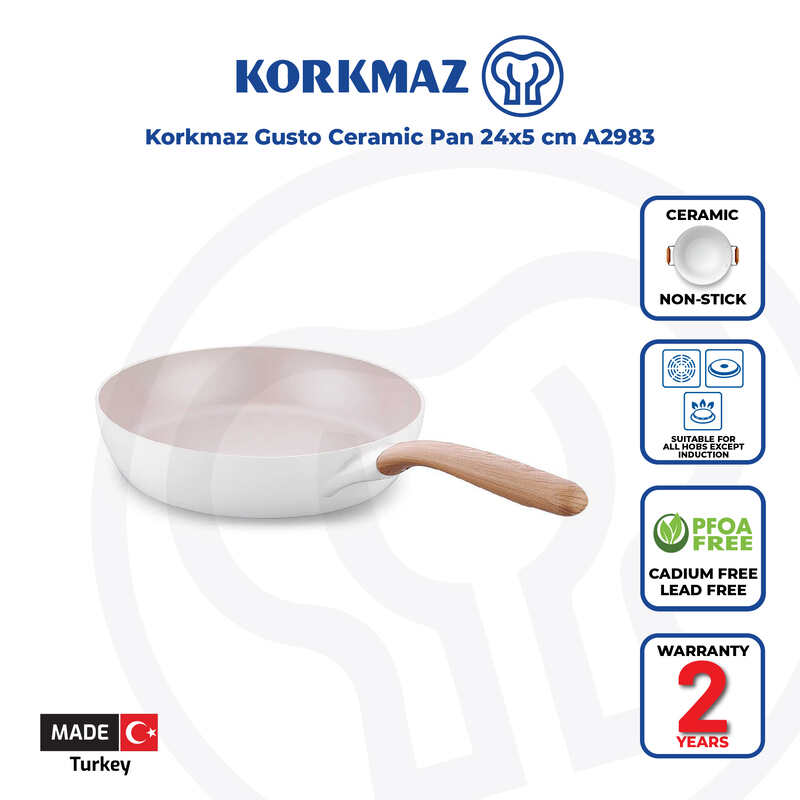 Korkmaz Gusto Non Stick Ceramic Frying Pan - 24x5cm, Gas Stove Compatible, Made In Turkey