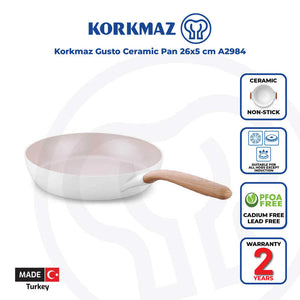 Korkmaz Gusto Non Stick Ceramic Frying Pan - 26x5cm, Gas Stove Compatible, Made In Turkey