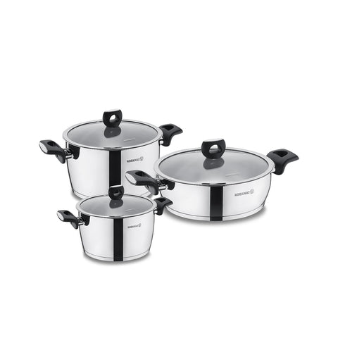 Korkmaz Nora Jr. 6-Piece Stainless Steel Cookware Set with Glass Lid - Induction Compatible, Made In Turkey