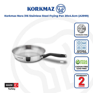 Korkmaz Nora Stainless Steel Frying Pan - 28x5.5 cm, Induction Compatible, Made in Turkey