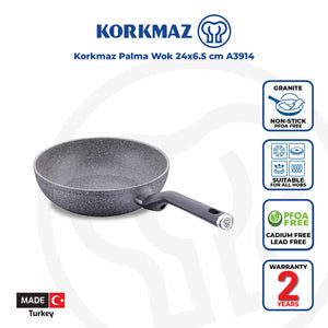 korkmaz Palma Non Stick Wok - 24x6.5cm, PFOA Free, Induction Compatible, Made In Turkey