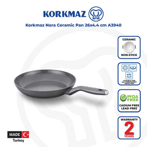 Korkmaz Nora Non Stick Ceramic Frying Pan - 26x4.4cm, PFOA Free, Gas Stove Compatible, Made In Turkey