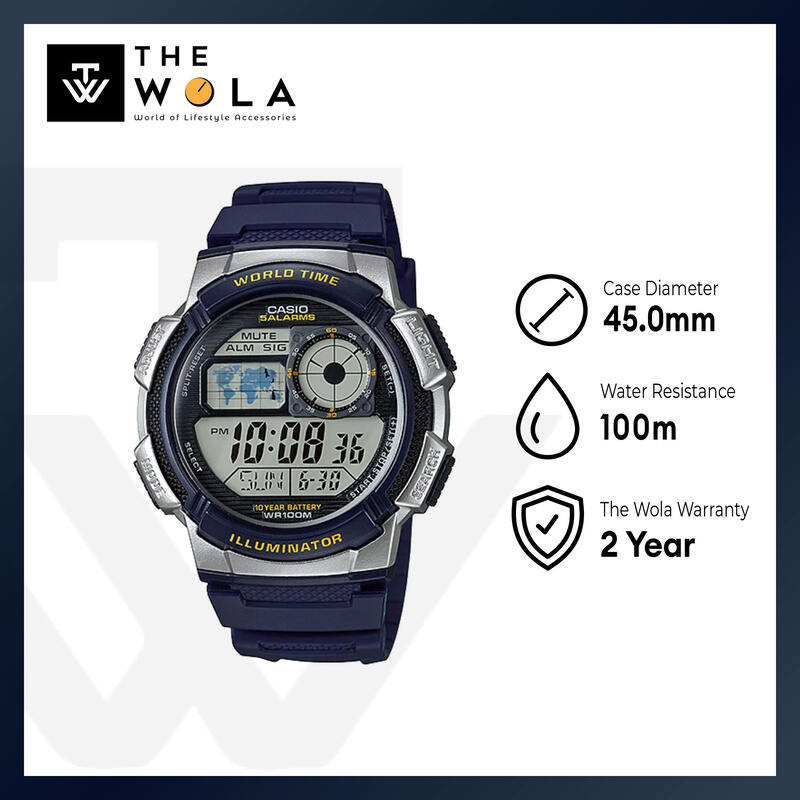 Casio Men's Digital AE-1000W-2AV Blue Resin Band Sport Watch