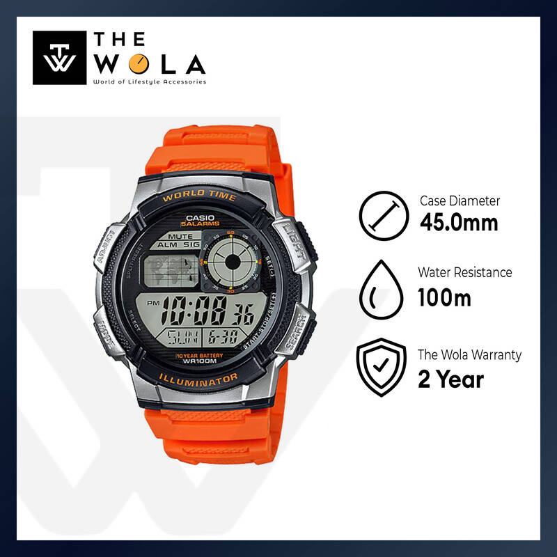Casio Men's Digital AE-1000W-4BV Orange Resin Band Sport Watch