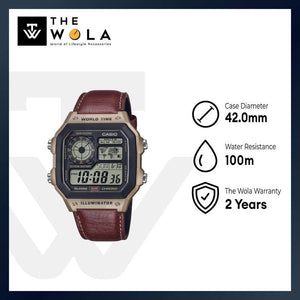 Casio Men Digital Watch AE-1200WHL-5AV Brown Leather Strap