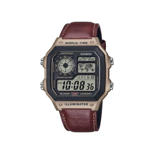 Casio Men Digital Watch AE-1200WHL-5AV Brown Leather Strap