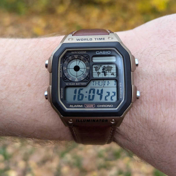 Casio Men Digital Watch AE-1200WHL-5AV Brown Leather Strap