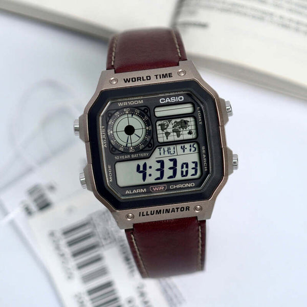 Casio Men Digital Watch AE-1200WHL-5AV Brown Leather Strap