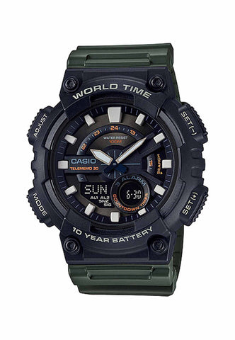 Casio AEQ-110W-3AV Men’s Analog-Digital Watch with Green Resin Band