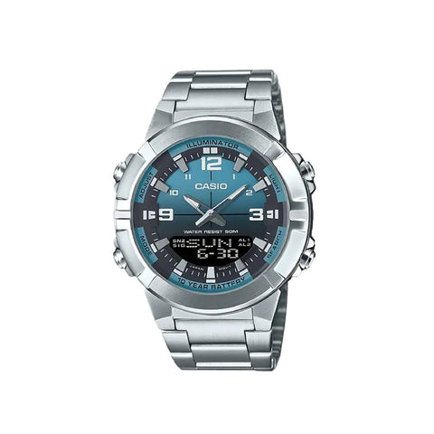 Casio AMW-870DA-2A2V Men Analog-Digital Watch Silver Stainless Steel Strap