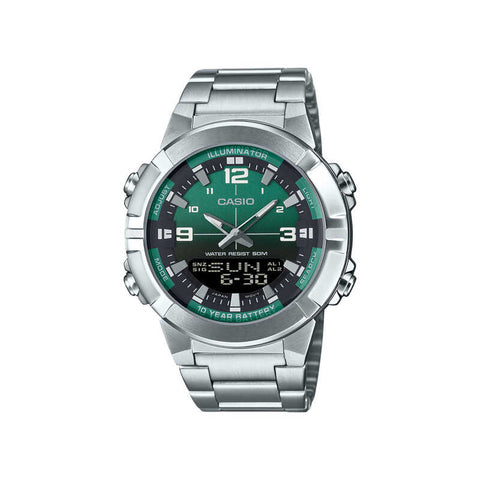Casio AMW-870DA-3AV Men Analog-Digital Watch Silver Stainless Steel Strap