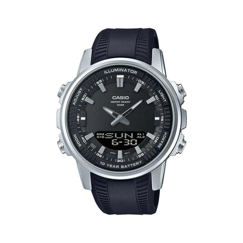 Casio Men Analog-Digital Watch AMW-880-1AV Black Leather Strap