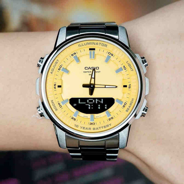 Casio Men Analog-Digital Sport Watch AMW-880D-9AV Silver Stainless Steel Strap