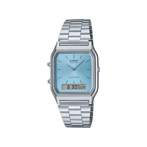 Casio Vintage Women's Analog-Digital Watch AQ-230A-2A1MQYDF Silver Stainless Steel Strap