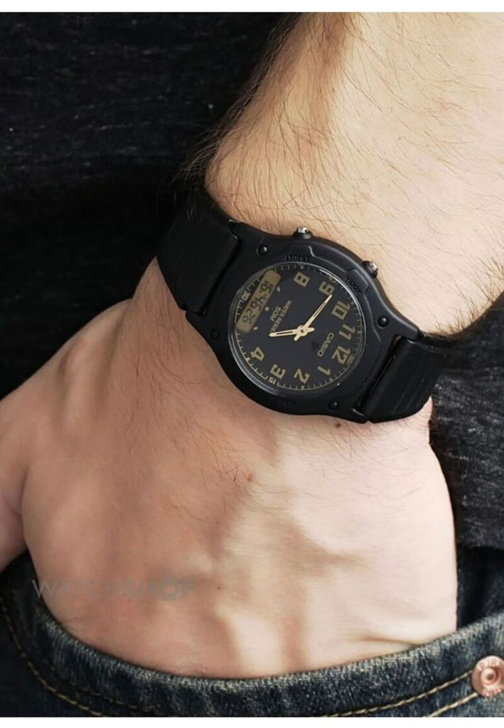 Casio Men Analog Digital Watch AW 49H 1BV Black Resin Strap The Wola